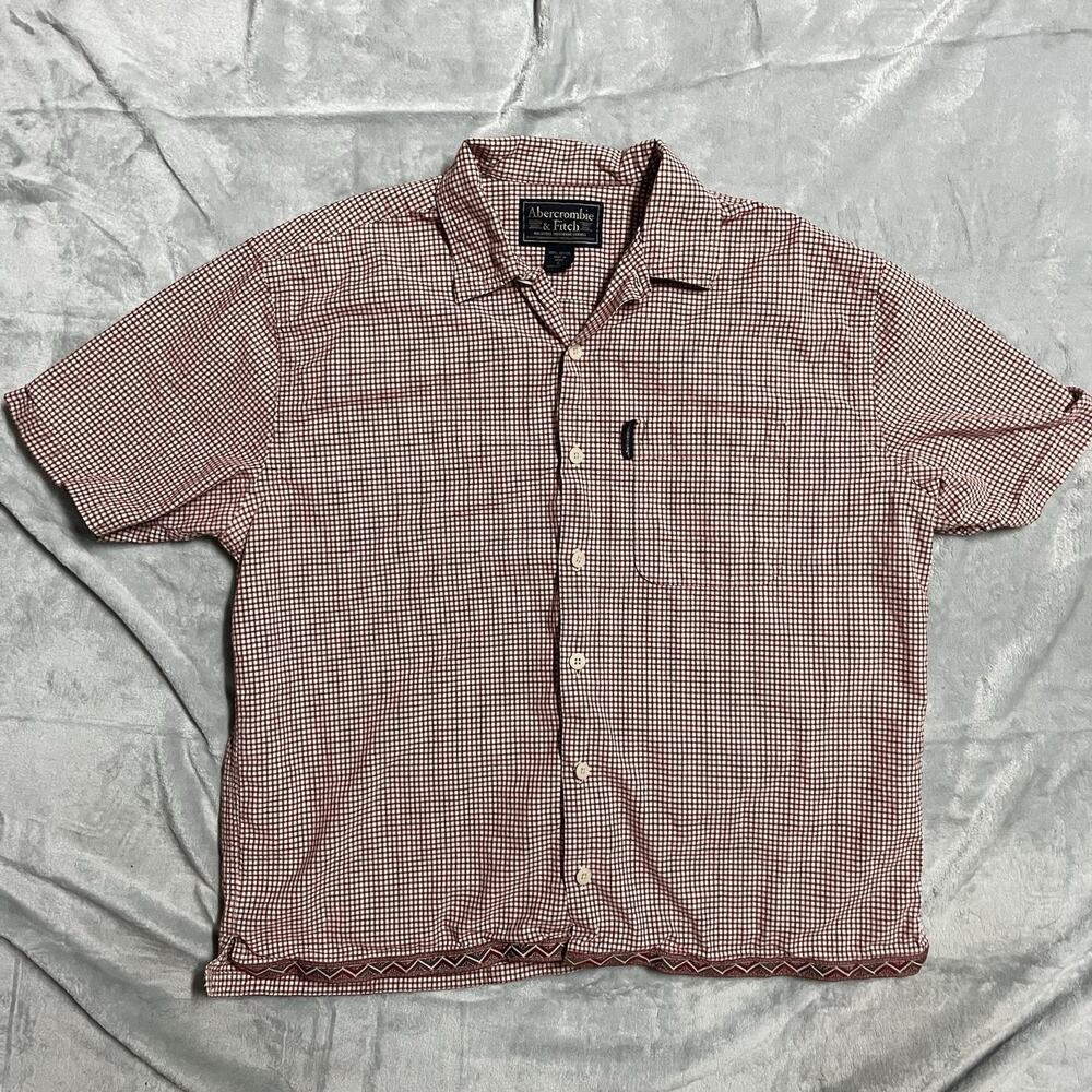 Abercrombie & Fitch Vintage Shirt Mens Large Red Plaid Short Sleeve Button Up